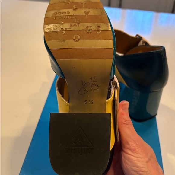John Fluevog Teal and Yellow Heels Hermine Buckle 6.5 - Picture 6 of 8